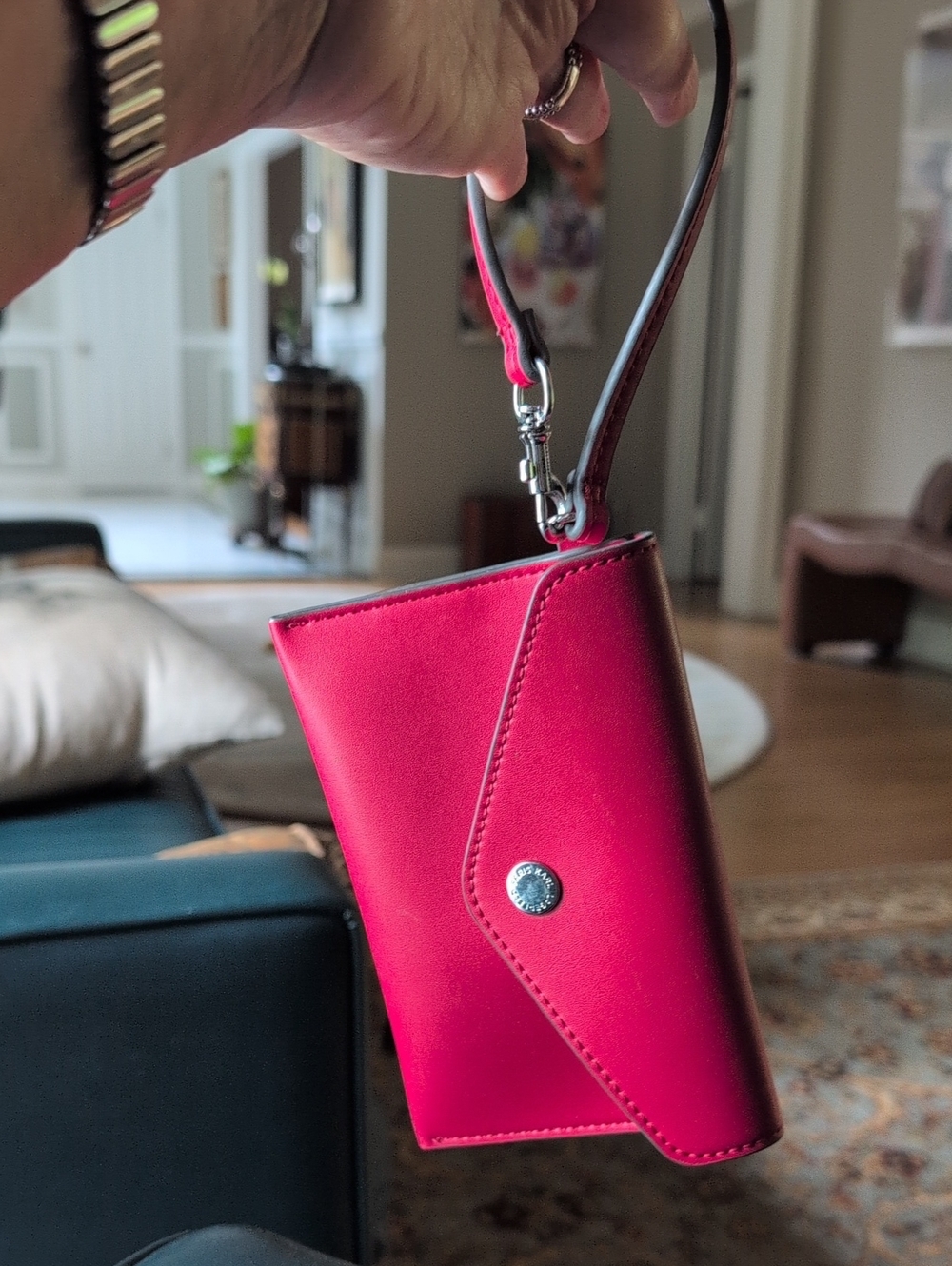 Karl Lagerfeld Paris Red Envelope Wristlet With Silver Hardware EUC - Picture 10 of 10